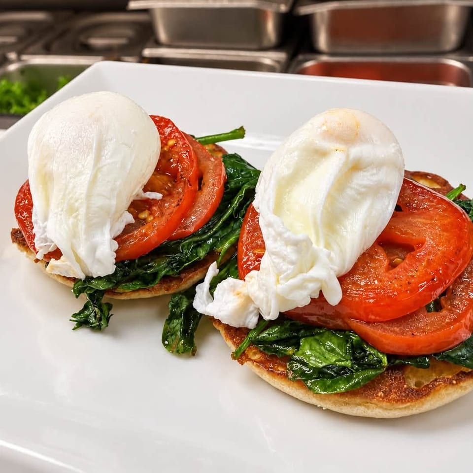 Poached eggs with spinach and tomato